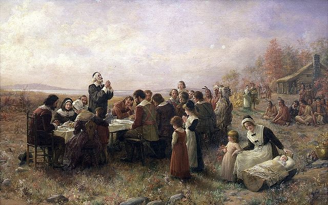 "The First Thanksgiving at Plymouth" (1914) By Jennie A. Brownscombe, Public domain, courtesy of Wikimedia Commons